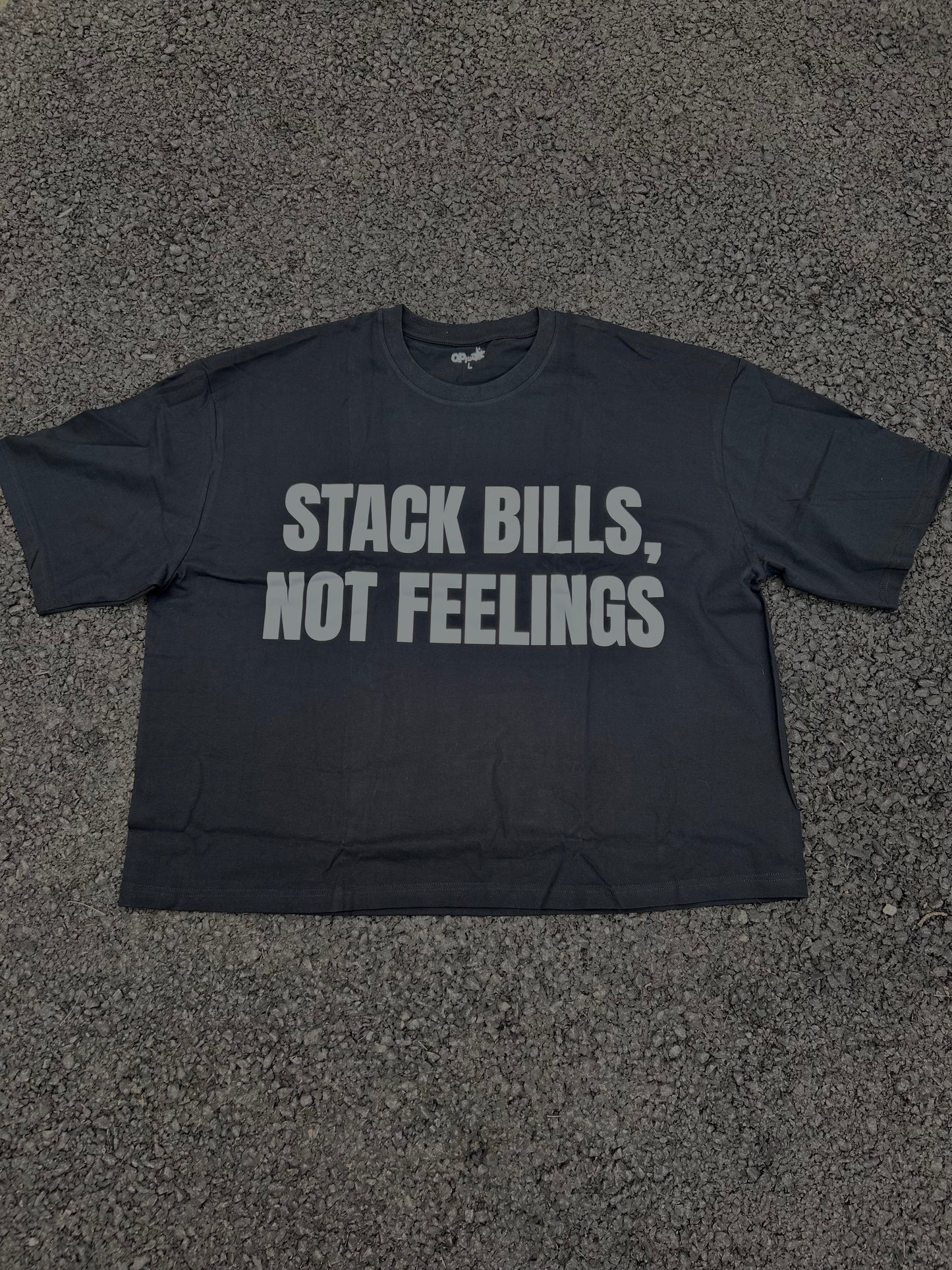 “Stack Bills, Not Feelings” Cropped Black Boxy Tee