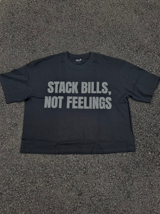 “Stack Bills, Not Feelings” Cropped Black Boxy Tee