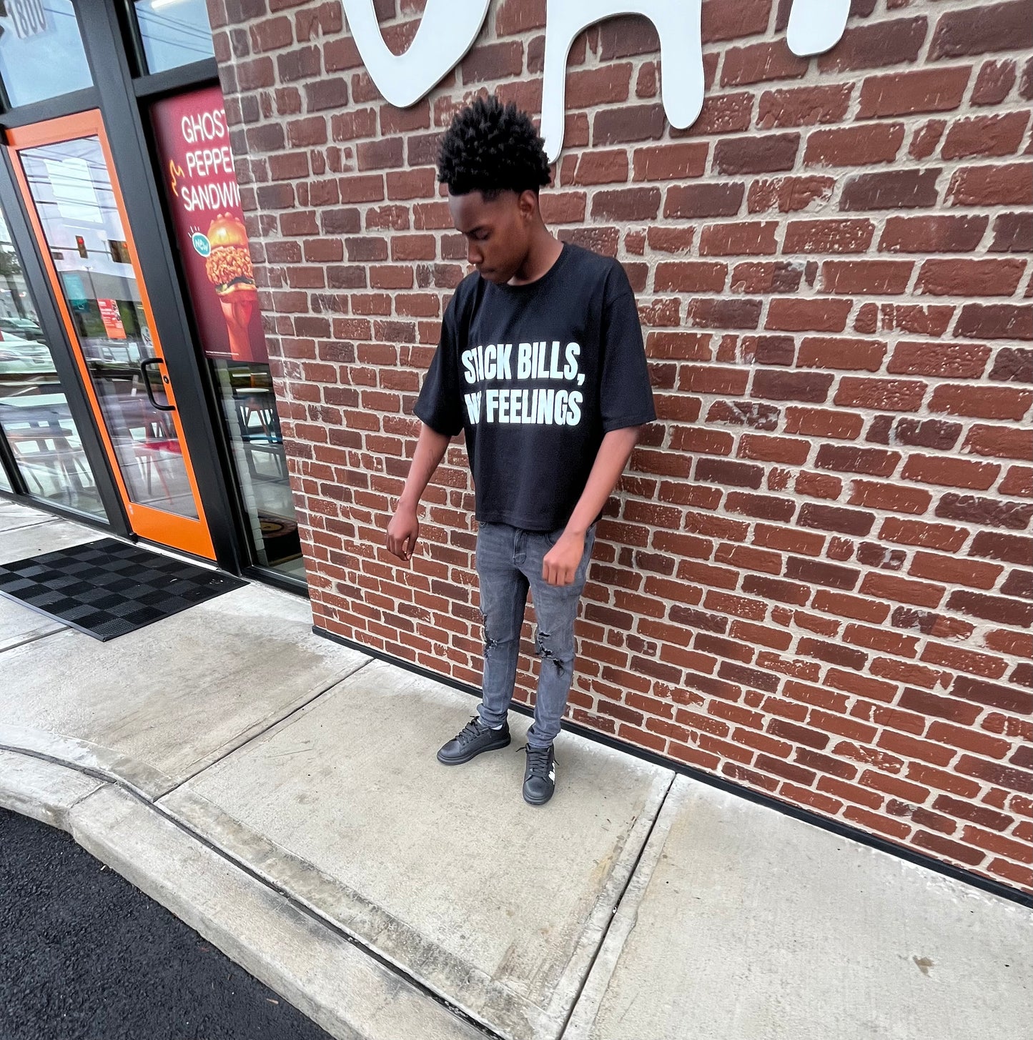 “Stack Bills, Not Feelings” Cropped Black Boxy Tee