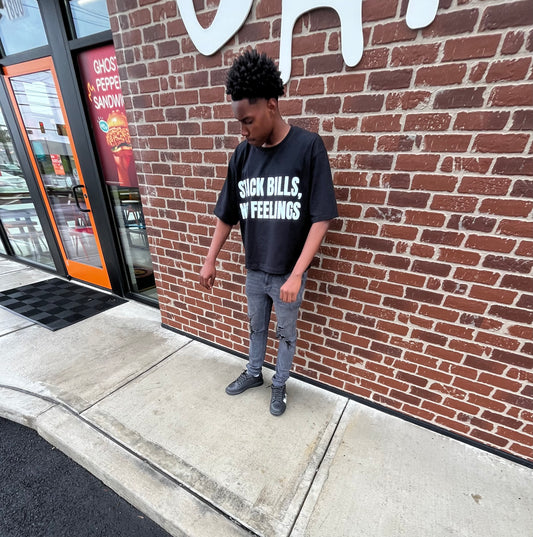 “Stack Bills, Not Feelings” Cropped Black Boxy Tee